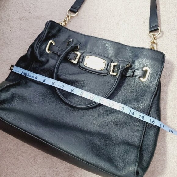 Michael Kors Satchel East West Hamilton Black Pebble Leather Bag Crossbody Strap - Picture 9 of 9